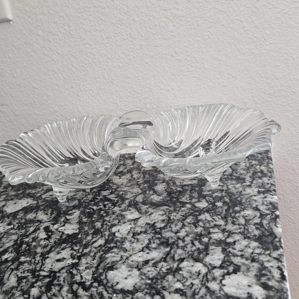 shell shape clear glass‎ Seascape Florida pattern two-part footed serving dish